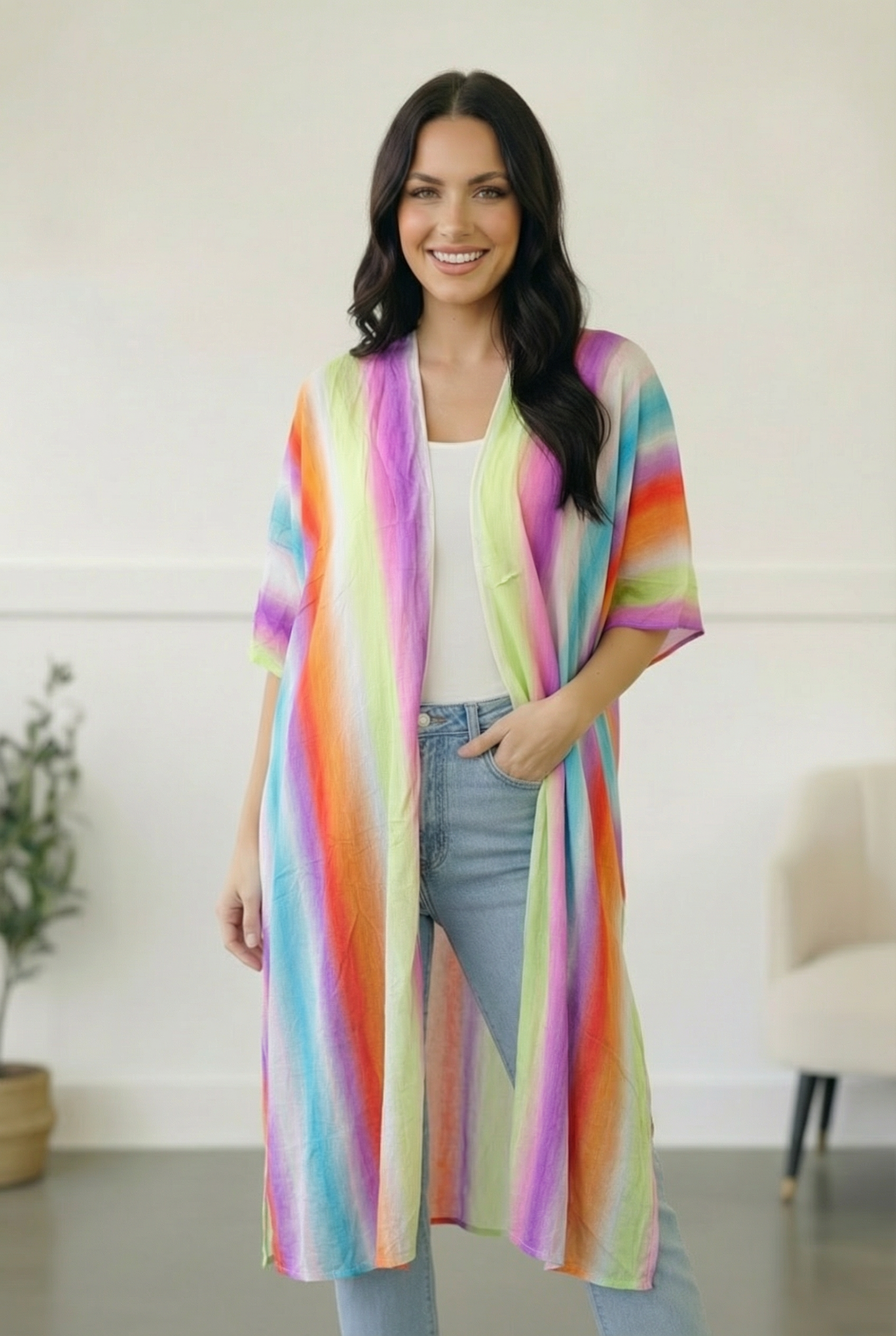 Caught in Technicolor Open Kimono